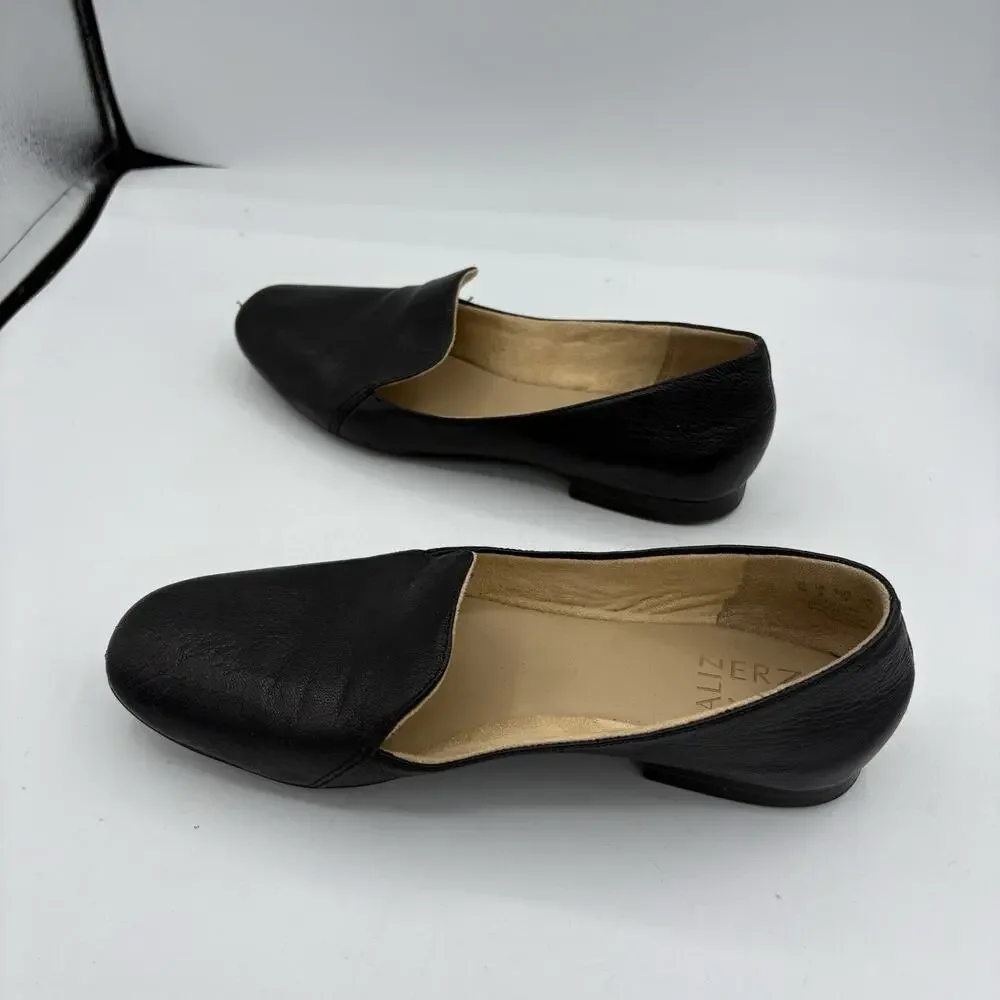 Naturalizer Flats Loafers Womens Size 7 Emiline Black Leather Block Slip‎ On